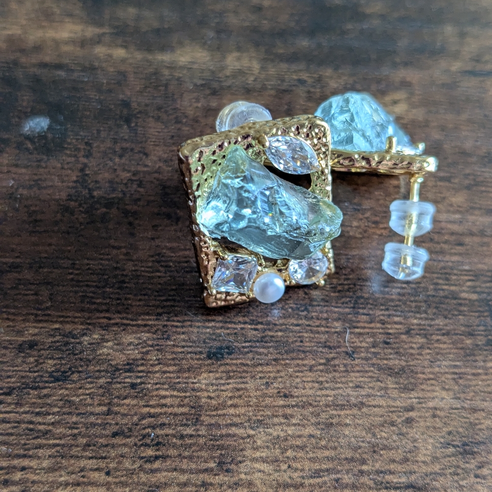 Golden Zirconia Pearl Stud Earrings
